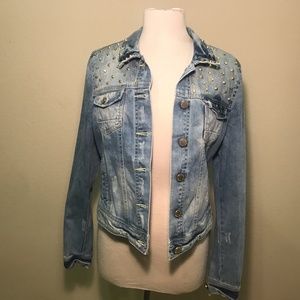 Light Wash Spiked Denim Jacket